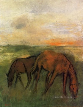 dos caballos en un pasto Edgar Degas Pinturas al óleo